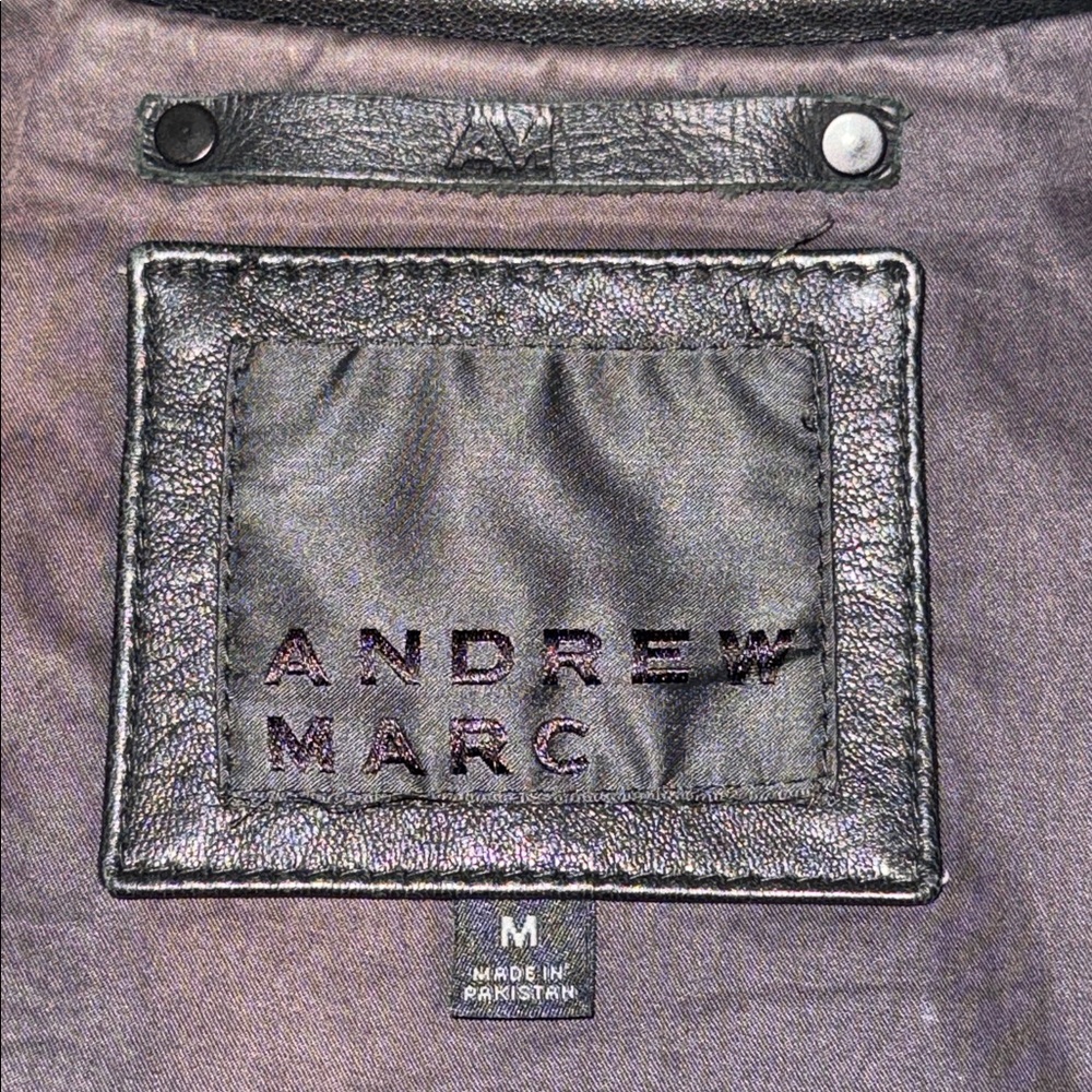 Andrew Marc Black Leather Moto Jacket SZ M - Picture 10 of 11